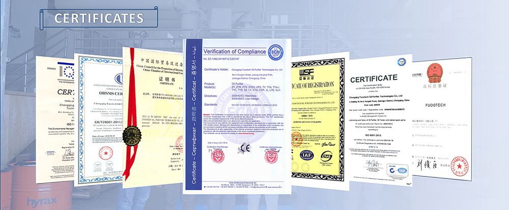 FUOOTECH cooking oil filtration machine certificate